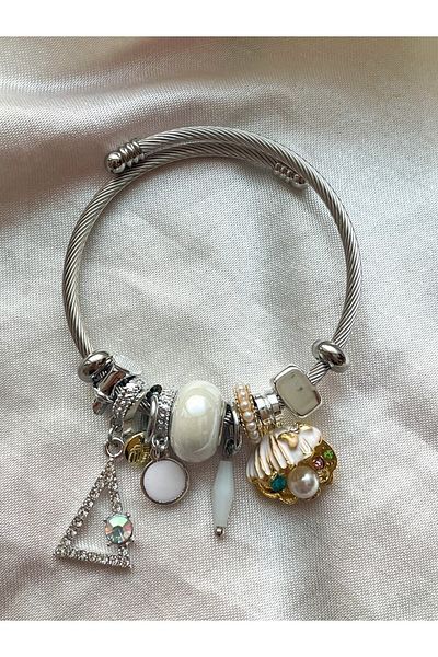 Snartun Special Boxed - White Oyster Steel Charm Bracelet, I Tarnish Stainless Steel Bracelet I