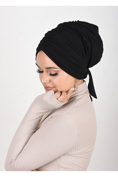 OykumBone Black Gathered Ready-made Bonnet