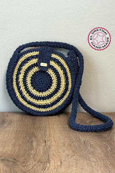Uretti Geantă de frânghie din hârtie Nuran 9092 bleumarin - 23 cm lucrată manual