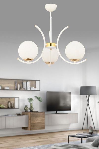 avimonaydınlatma OPPO 3-Piece White Globe Glass - غرفة معلقة حديثة على شكل ثريا لغرفة المعيشة