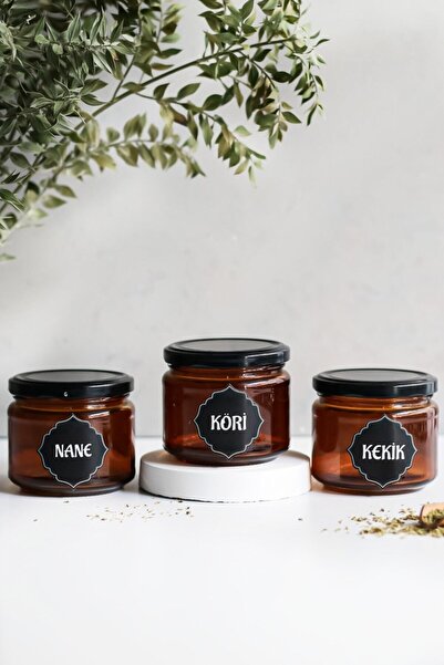 LALEZEN HOME وعاء توابل كهرماني مكون من 3 قطع بالنعناع - الزعتر - علامة الكاري