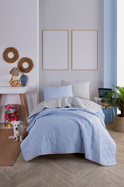 Eponj Home Set cuvertură de pat matlasată unică - Solid A.albastru-gri