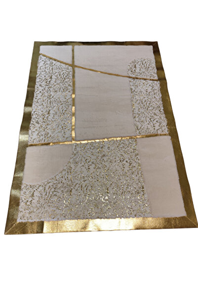 KuzeyCarpet Gold Varaklı Kuş Ayak Modeli Peluş Halı