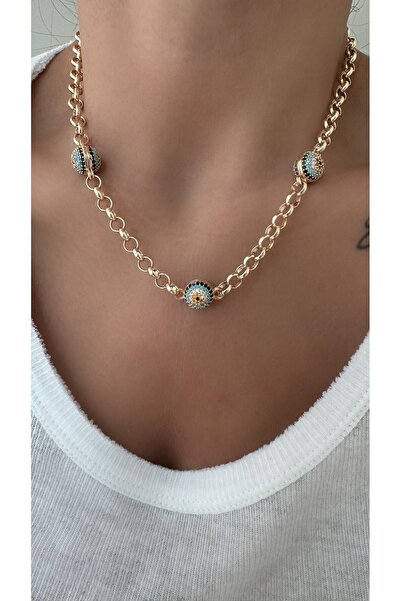 Vi store 3 Nazar boncuklu Altın Kaplama Kolye