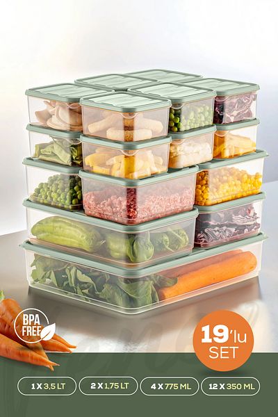 Vienev Mint Colored 19-Piece Refrigerator Organizer - Microwavable Freezer Storage Container