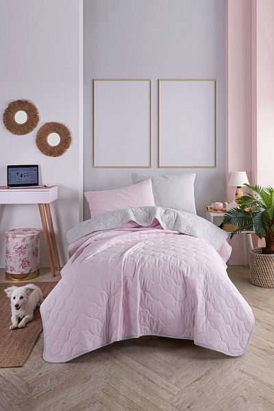 Eponj Home Set cuvertură de pat matlasată unică - solid pudra-gri