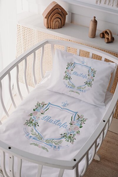 Lilabio %100 Pamuk Saten Isme Özel Isimli Anne Yanı Beşik Nevresim Takımı Çiçek