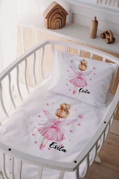 Lilabio %100 Pamuk Saten Isme Özel Isimli Anne Yanı Beşik Nevresim Takımı Pre...