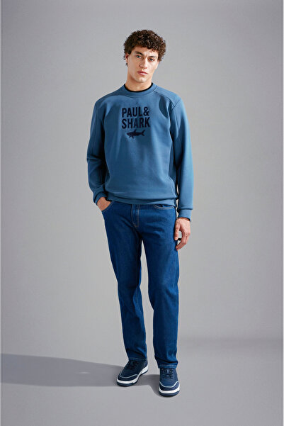 PAUL&SHARK Ανδρικό μπλουζάκι με λαιμόκοψη μαύρο - με λογότυπο, κανονική εφαρμογή 14311638 -011