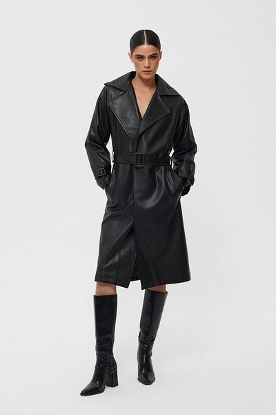 Seda Yalçın Atelier Leather Black Belted Trench Coat