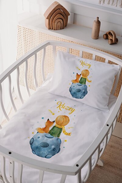 Lilabio %100 Pamuk Saten Isme Özel Isimli Anne Yanı Beşik Nevresim Takımı Küç...