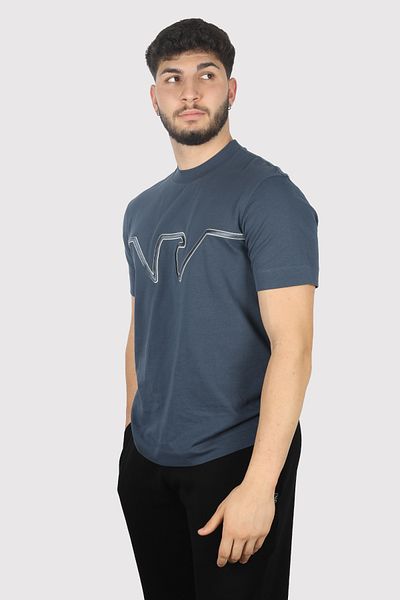 Emporio Armani Ανδρικό μπλουζάκι με λαιμόκοψη μπλε - κοντό μανίκι, υφαντό, casual - 6D1TQ9 1JWZZ-07B9