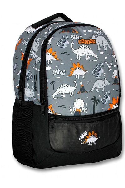 ÜMİT ÇANTA Cennec Black Gray Dinosaur Primary School Backpack and Lunch Set - Boy