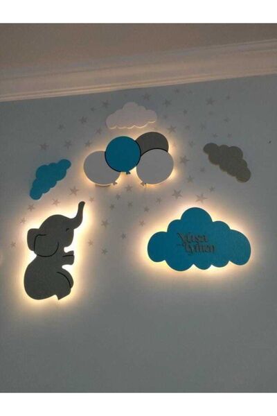 Genel Markalar Çocuk Odası Dekoratif Ahşap Bulut Gece Lambası Ledli Aydınlatma
