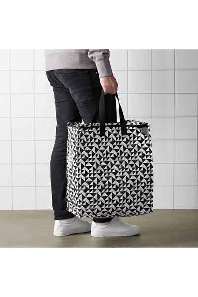 IKEA 47 Lt Çamaşır Çantası 40x25x47 Cm Taşıma Çantası Giysi Taşıma Çamaşır Sepeti Siyah-beyaz