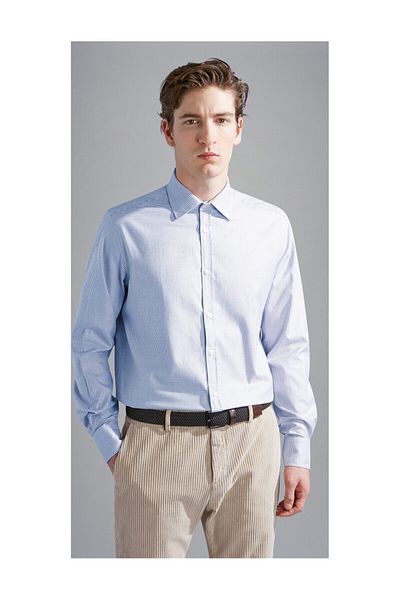 PAUL&SHARK Blue Men's Shirt - Checked Pattern, Long Sleeve, Regular Fit 14313095 Cf-G07