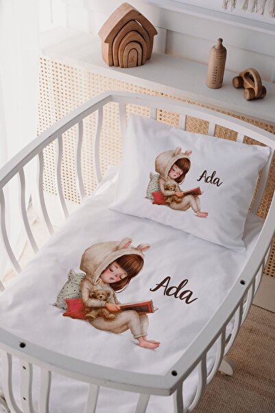 Lilabio %100 Pamuk Saten Isme Özel Isimli Anne Yanı Beşik Nevresim Takımı Kit...
