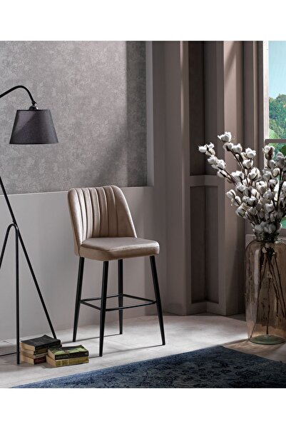 MYMASSA Ada Bar Sandalye - Babyface Kapuçino - Metal Siyah Ayak ( 4 Adet )