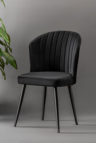 MYMASSA Rubi Sandalye - Babyface Siyah - Siyah Metal Ayak (2 ADET) - Salon Sandalyesi / Mutfak Sandalyesi