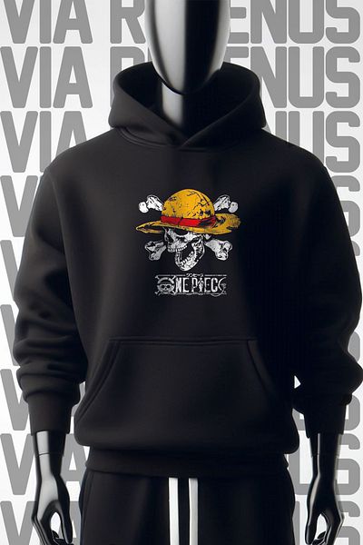Vordevia Φούτερ με φαρδιά εφαρμογή One Piece 3 νημάτων - Μπροστινή και πίσω στάμπα μαύρη κουκούλα