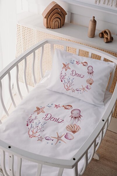 Lilabio %100 Pamuk Saten Isme Özel Isimli Anne Yanı Beşik Nevresim Takımı Den...