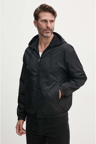 Emporio Armani سترة رجالية سوداء - سحاب، شعار العلامة التجارية، 6D1MD3 1JHSZ-0999