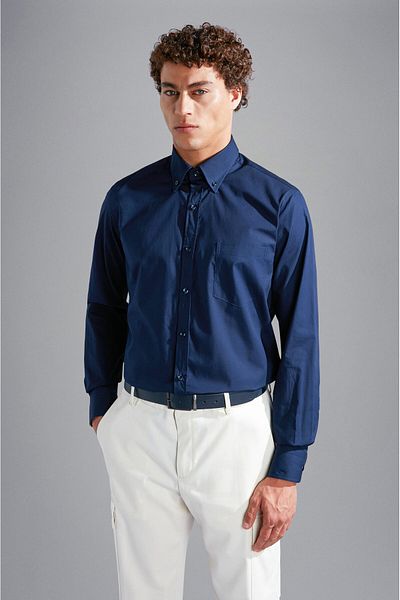 PAUL&SHARK Ανδρικό πουκάμισο Navy Blue - Λεπτομέρεια τσέπης, γιακάς πουκάμισου, μακρυμάνικο 14313043 Ρ-013
