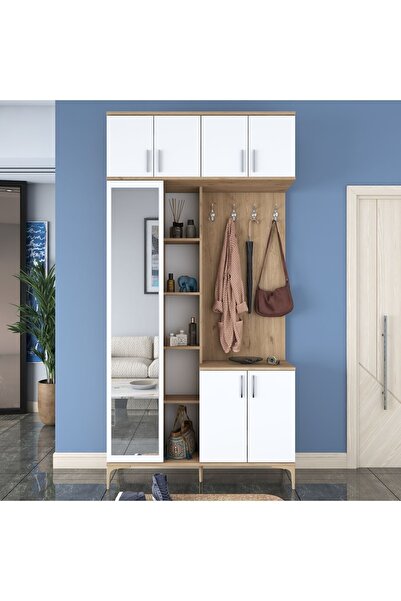 Rani Mobilya Rani Ea120 Portmanto Boy Aynalı Raflı Ayakkabılık Vestiyer Sepet...