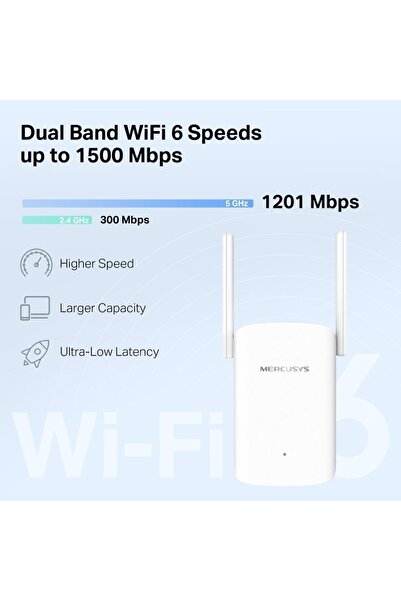 Mercusys ME60X, AX1500 Mbps, 1 Gigabit Bağlantı Noktası ve 2 Harici Anten