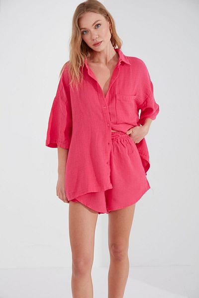 Manche Fuchsia Muslin Women's Shorts - Relaxed Fit MKS677205-01