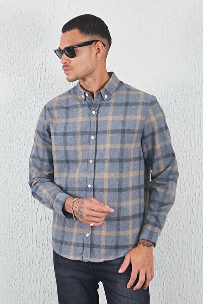 Manche Gri Flanel Ekose Kışlık Gömlek Gri