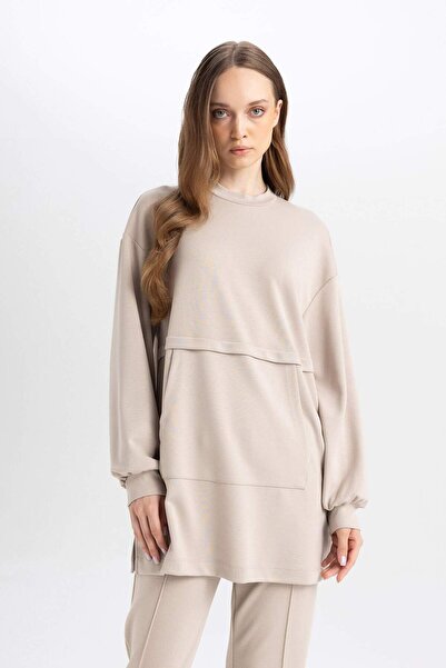 DeFacto DFC - Regular Fit Bisiklet Yaka Sweatshirt Tunik