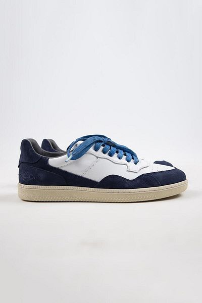 Krahe Artemis Men's Sneakers - Genuine Leather, Antique Hand Painted, Lacing and Spare Laces, White-blue