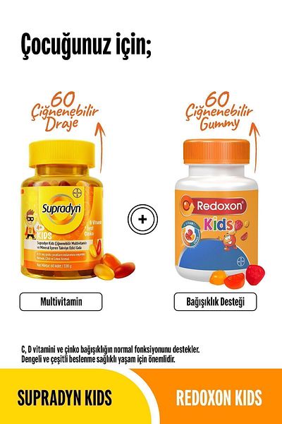 Supradyn 60X2 Kids Pack - Chewable Dragee and Gummy, Multivitamin and Immune Support Set