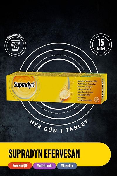 Supradyn 15 Effervescent Tablets |   Food Supplement Containing Coenzyme Q10, Multivitamins and Minerals