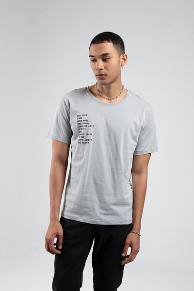 Manche Painting Gray Crew Neck Short Sleeve Printed 100% Cotton T-Shirt