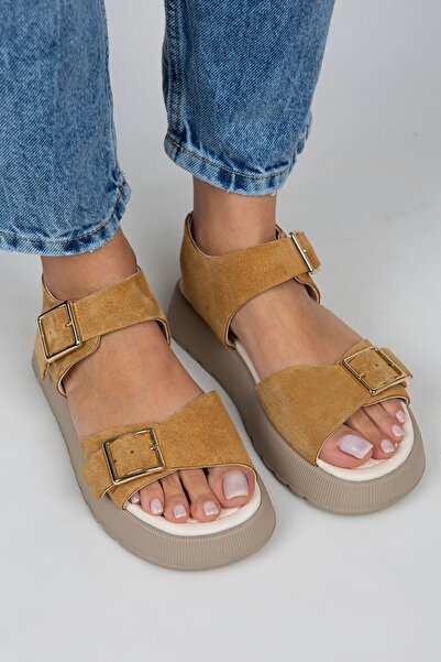 Manijero Vena Women's Genuine Leather Buckle Mustard Sandals