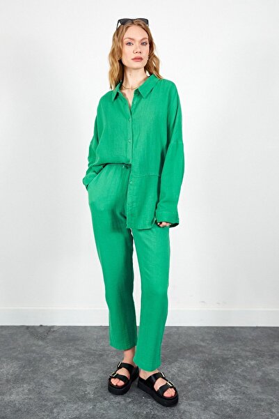 Manche Pantaloni largi din bumbac muselină Benetton pentru femei
