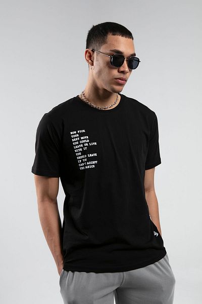 Manche Black Crew Neck Short Sleeve Printed 100% Cotton T-Shirt