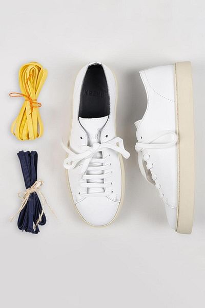 Krahe Ares White Sneakers - Genuine Leather, Hand Painted, Laces and Spare Laces