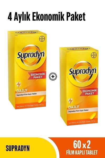 Supradyn Economic Package for 4 Months: 2X60 Daily Film Covered Tablets, Adult Multivitamin - 120 Tablets