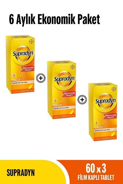 Supradyn 6 Month Economic Package: 60X3 Daily Film Coated Tablets, Adult Multivitamin - 180 Tablets