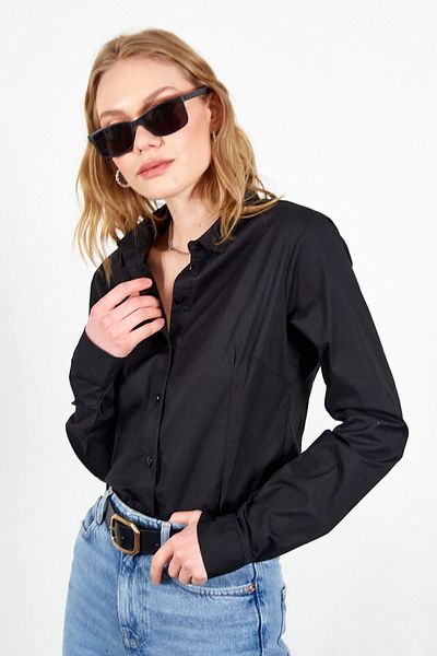 Manche Black Lycra Cotton Women's Shirt