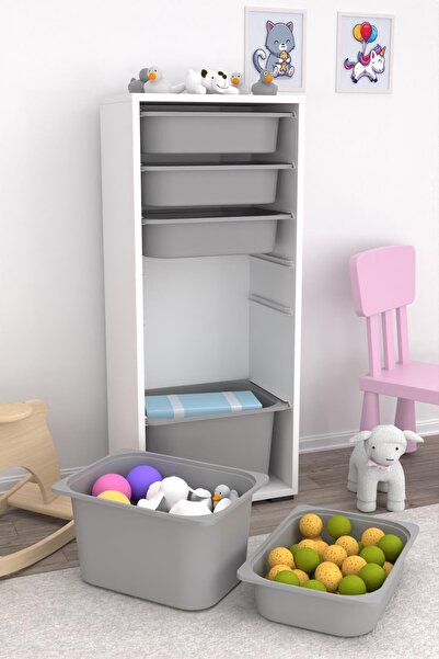 Pratico Cara 2 Büyük 4 Küçük Çok Amaçlı Dolap Kiler Oyuncak Dolabı Gri