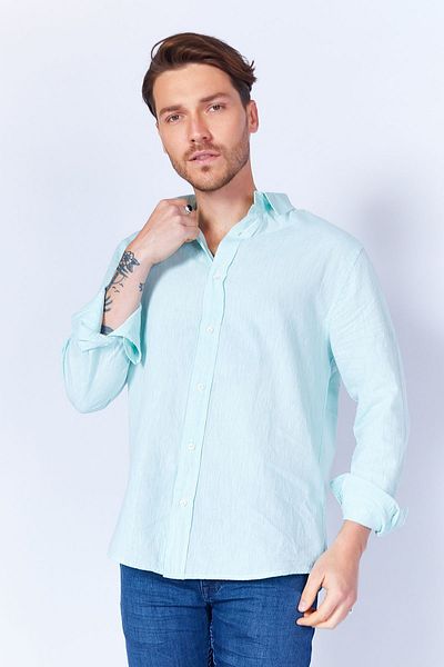 Manche Mint Linen Blended Comfortable Cotton Shirt - Long Sleeve MES128040-01
