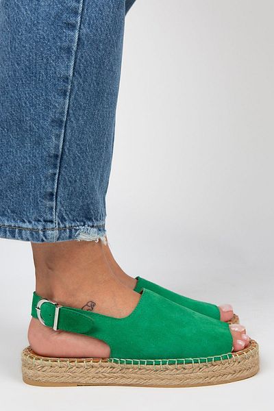 Manijero Juana Women's Genuine Leather Open Front Green Sandals