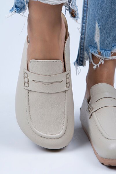 Manijero Γυναικείες παντόφλες Lori από γνήσιο δέρμα χωρίς κορδόνια μπεζ