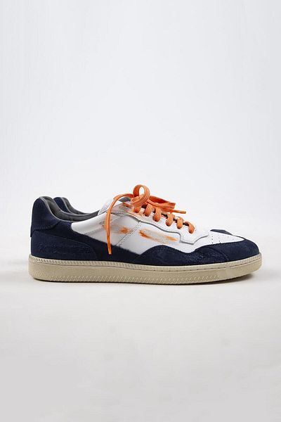 Krahe Artemis Men's Sneakers - Genuine Leather, Hand-painted, Lace-up and Spare Laces, White-light Blue