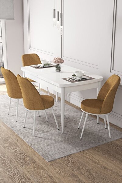 Canisa Concept Kor Serisi 70x114 Açılabilir Mutfak Masası Takımı Beyaz Masa 4...