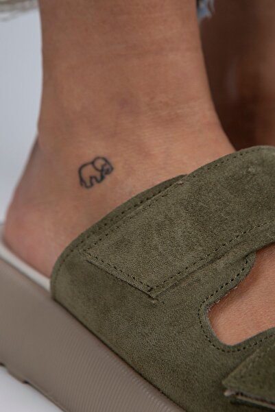 Manijero Farah Γυναικείο Γνήσιο Δερμάτινο Διπλό Velcro Green Suede - Μπεζ παντόφλες